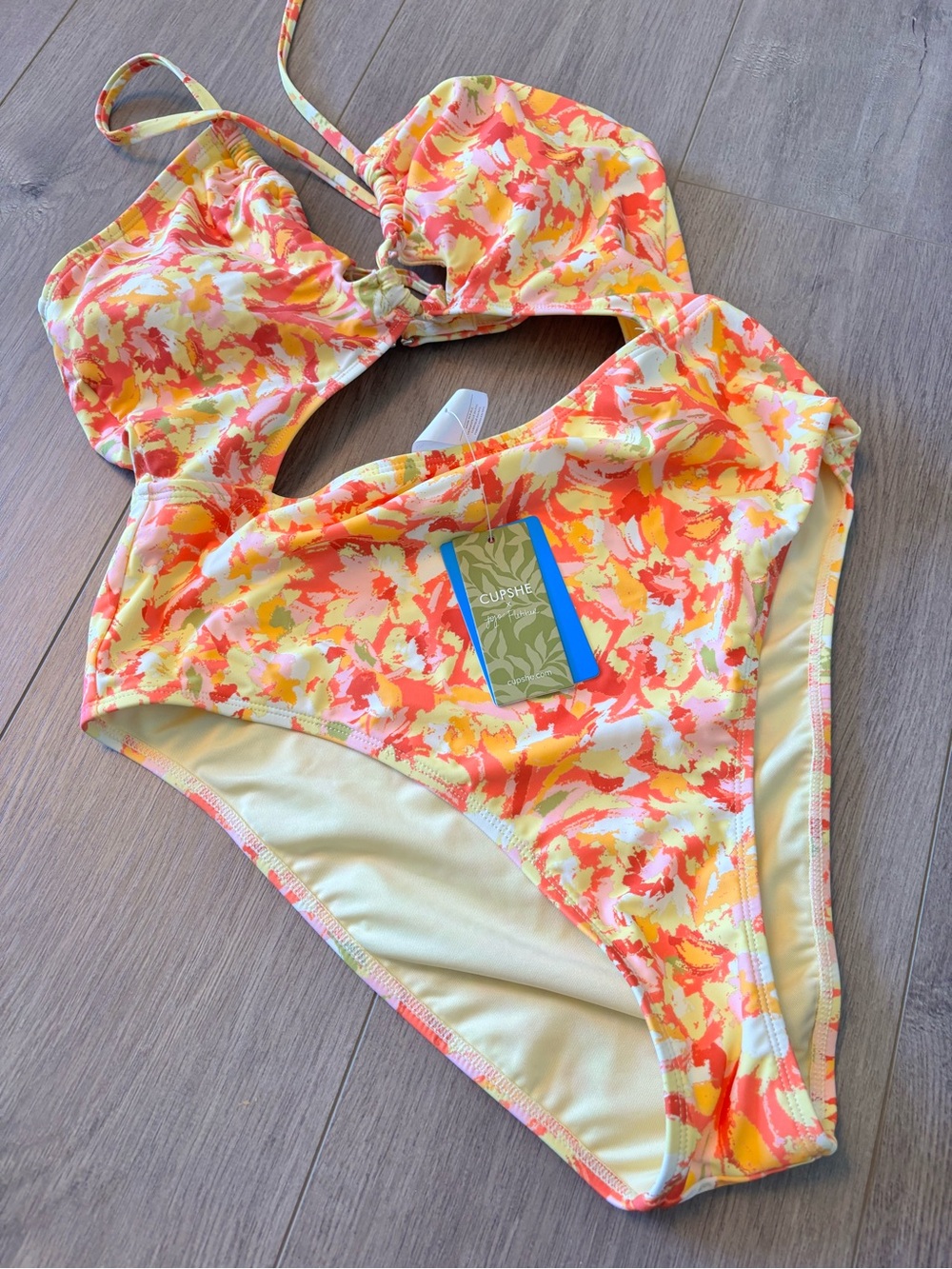 Cupshe Girls' Yellow, Coral & Pink Floral One-Piece Swimsuit